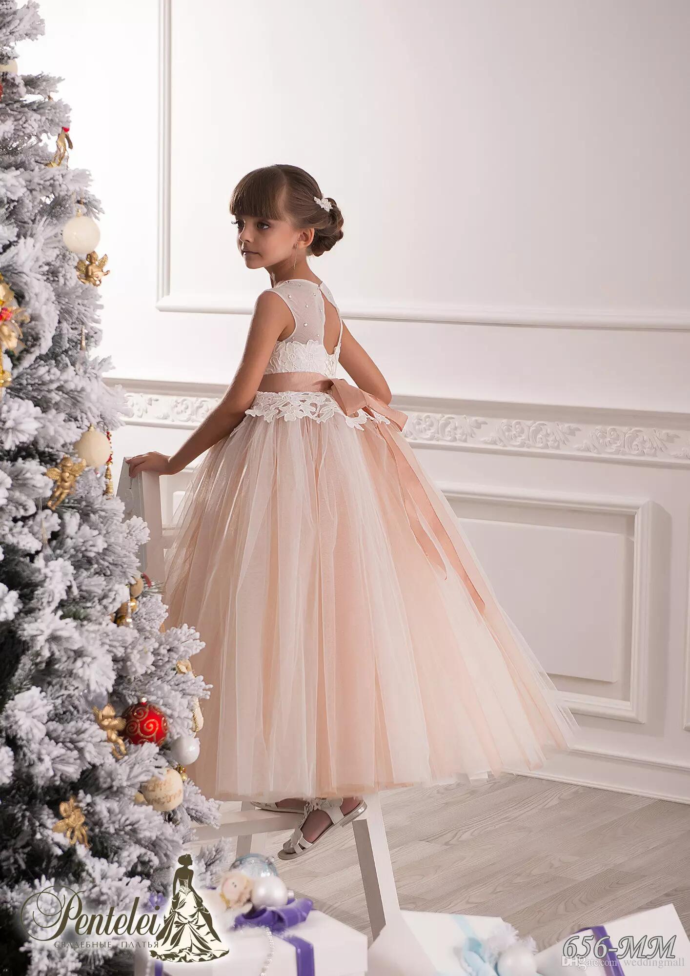 applique crystal bow tulle sleeveless jewel ball gowns beautiful flower girl dresses toddler cute kids dresses