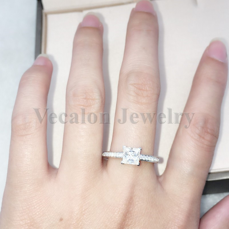 Vecalon Fashion Jewelry Women ring Princess cut 2ct diamond Cz 925 Sterling Silver Female Engagement wedding Band ring