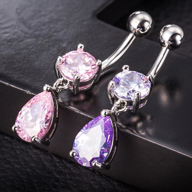 Fashion Waterdrop Zircon Navel Ring Medical Stainless Steel Body Piercing Jewelry Women Sexy Zircon Belly Button Ring