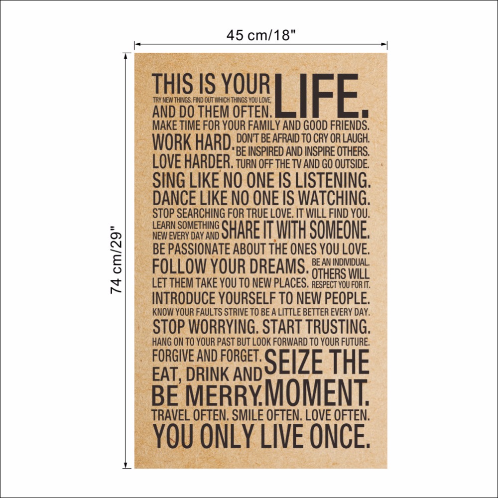 Wholesale- HOT World Popular Quote This Is Your Life Vintage Painting Inspiration Words Kraft Paper Posters Wall Stickers Home Decor Art