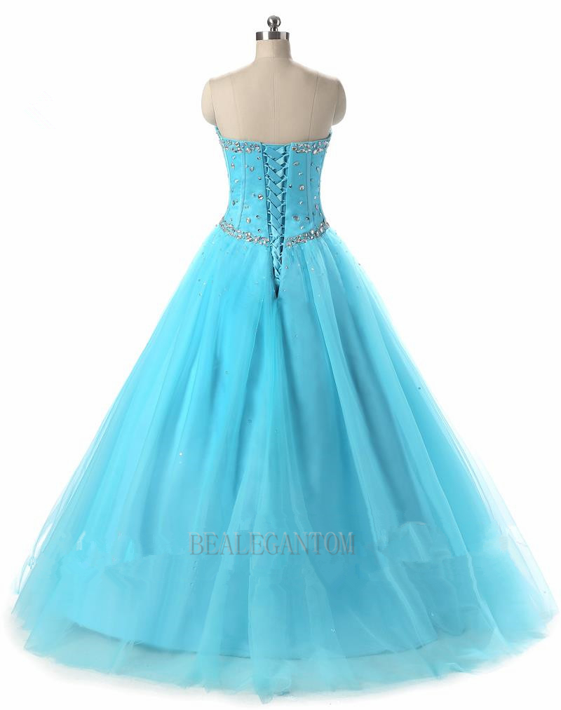 2021 Sexy Blue Sweetheart Ball Gown Quinceanera Dresses With Tulle Lace Up Floor Length Prom Party Sweet 16 Dress BM87