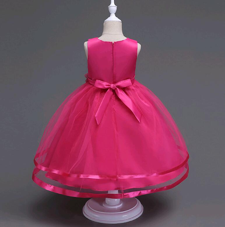 Beaded Floral Simple Girl's Wedding Dress - Solid Color Mesh with Mid-Calf Hemline (Ages 3-14)