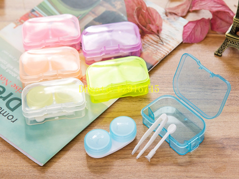 50psets/lot Freeshipping 4 in 1 kits Companion box with Hanging hole contact lens box Eyeglasses Case Dressing case