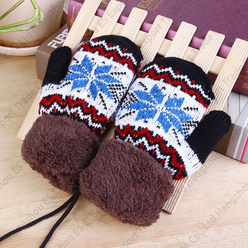 Kids Winter Snowflake Gloves For Girl And Boy 6 Colors With Hanging Rope Baby Mittens Christmas Velvet Knitted Glove