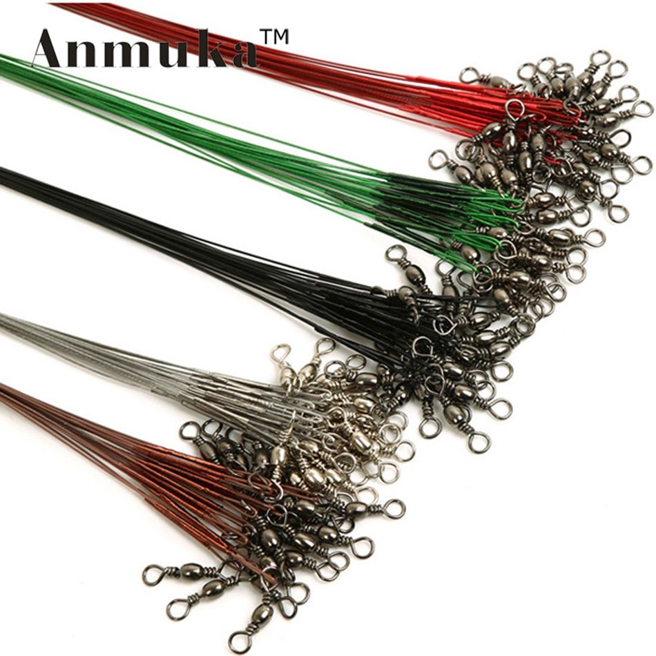 q0205 Anmuka 10Pcs Fly Fishing lead Line Connector Leader Wire lead line Assortment Sleeve and Stainless Steel Rolling Swivels 12-28cm
