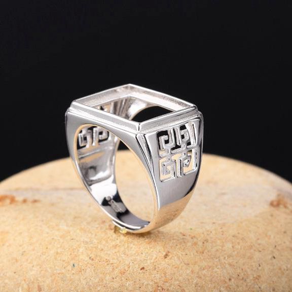 Fine Silver 925 sterling Silver Engagement Wedding Party Men Ring 13x16mm/14x18mm/13x19mm Princess Cabochon Semi Mount Jewelry Setting