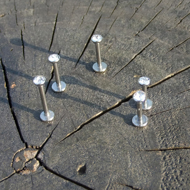 Punk Trendy Silver 16 Gauge Lip Rings Surgical Steel Labret Piercing Bar Ear Studs Diamonds Crystal Nose Ring Eyebrow Body Piercing Jewelry