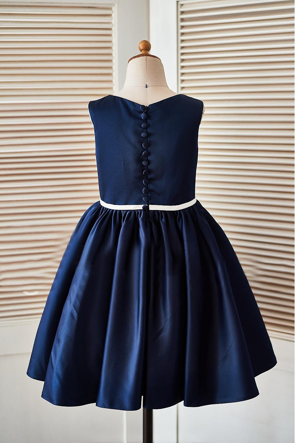 Lovely Navy Blue Satin Applique Tea-Length Girl's Pageant Dresses Flower Girl Dresses Princess Party Dresses Custom Made 2-14 F625146