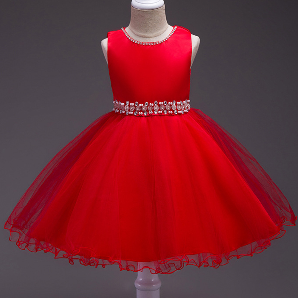 Stock Beaded Crystal Pink Pageant Dresses for Kids Jewel Neck Short First Communion Dresses Wholesale Birthday Party Dresses MC1044