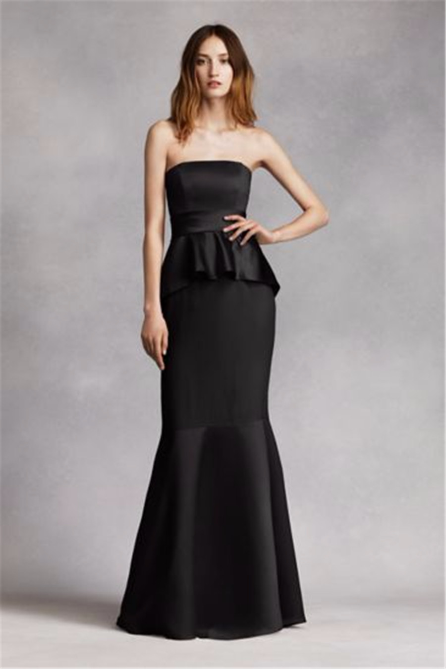 and Matte Crepe Peplum Mermaid Bridesmaid with Satin Sash VW360134 Wedding Party Evening Dress Formal Dresses