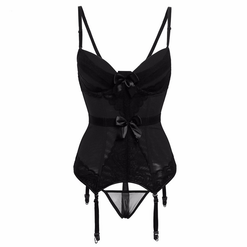 Women Waist Cincher Valentine Contrast Lace Lingerie Like Corset Overbust Corselet with Garter Belts Blush Lacy Bow Underwire Cup Bustier