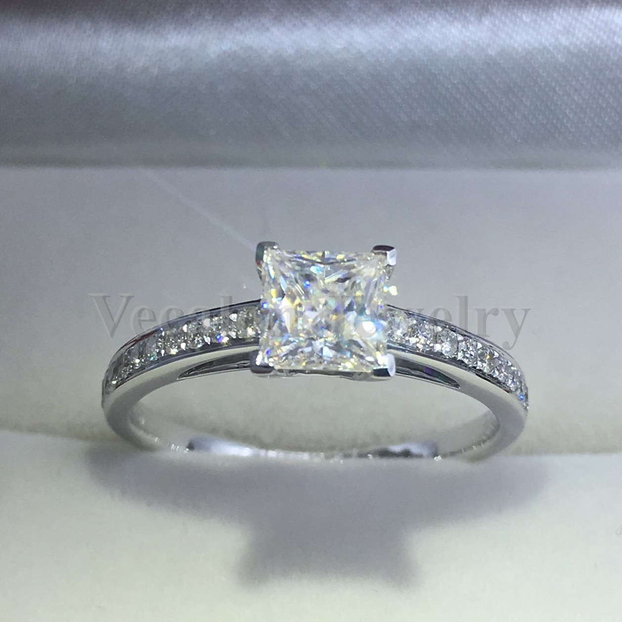 Vecalon Fashion Jewelry Women ring Princess cut 2ct diamond Cz 925 Sterling Silver Female Engagement wedding Band ring