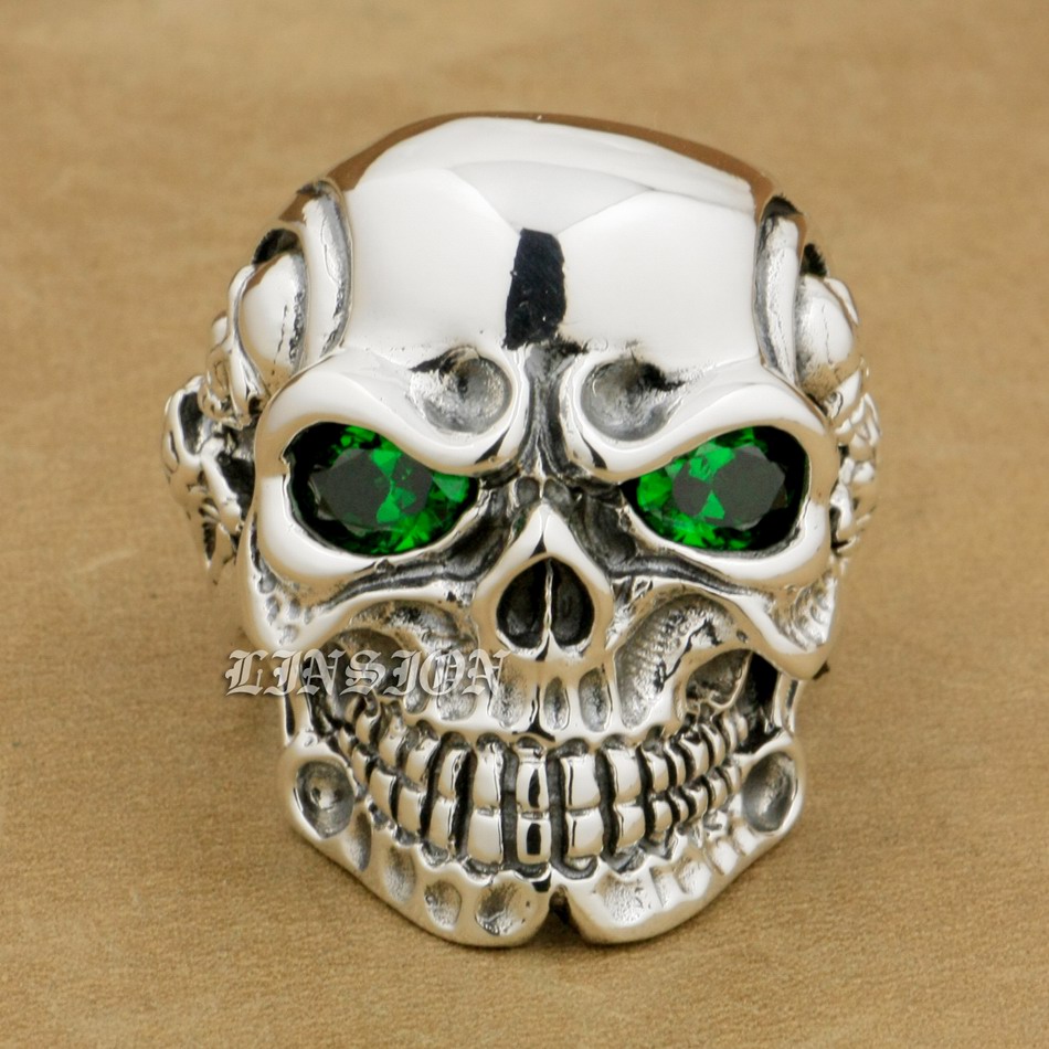 LINSION 925 Sterling Silver Titan Skull Green CZ Stone Eyes Mens Biker Punk Ring sterling-silver-jewelry 8V205 US Size 7~15
LINSION 925 Sterling Silver Titan Skull Green CZ Stone Eyes Mens Biker Punk Ring sterling-silver-jewelry 8V205 US Size 7~15