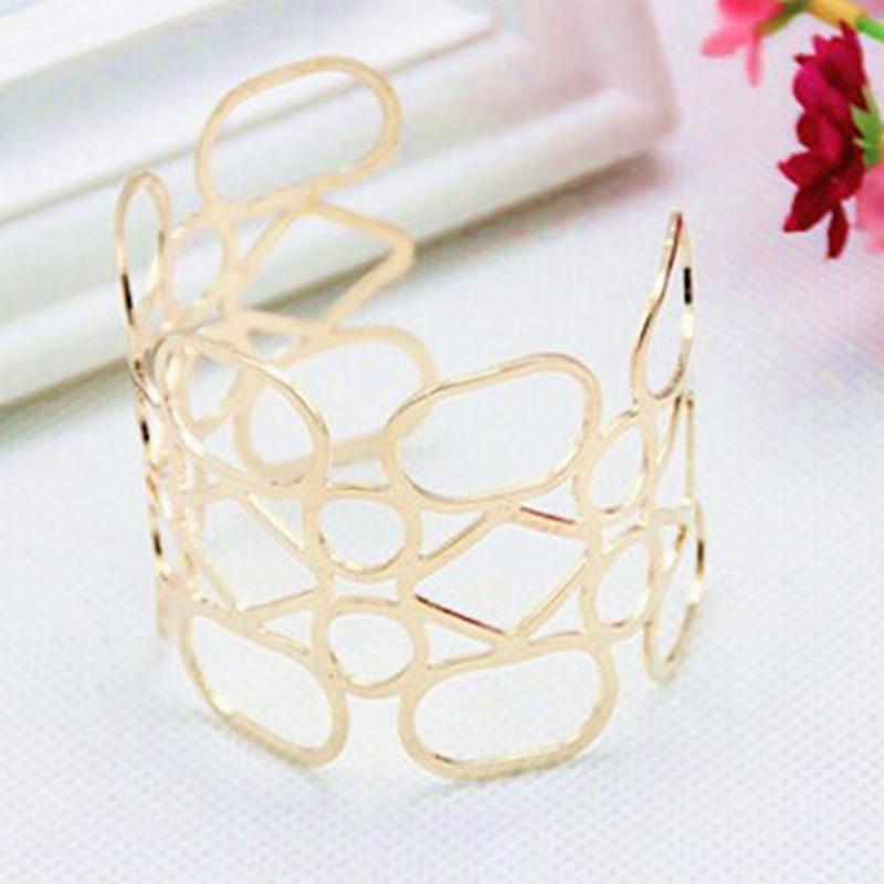 Wholesale- New Gold Plated Statement Punk Fashion Metal Opening Hollow 0ut Bracelets For Women Men