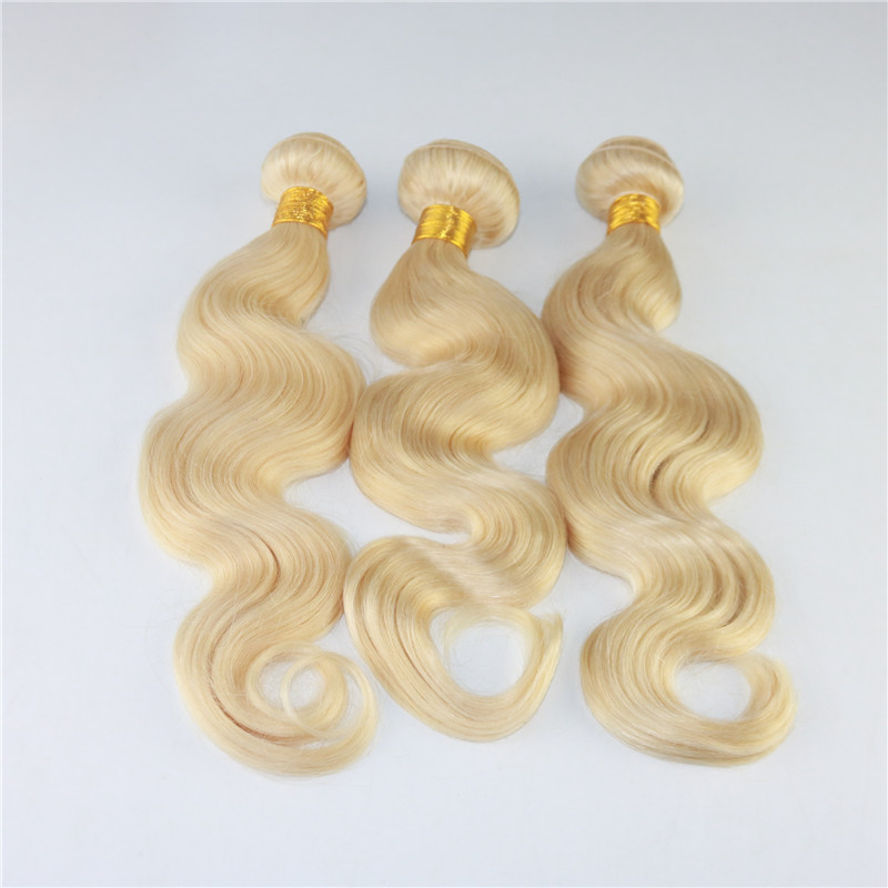 Factory Wholesale #613 Blonde Human Hair Bundles Virgin Unprocessed Remy Hair Extensions Body Wave Russian Human Hair Weft Extensions 100g