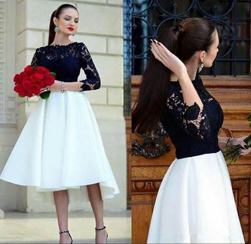 White and Black Short Prom Dresses 2019 New Hot Selling Jewel Neckline A-Line 3/4 Long Sleeve High Low Lace Formal Party Evening Gowns P266, Same as image
White and Black Short Prom Dresses 2019 New Hot Selling Jewel Neckline A-Line 3/4 Long Sleeve High Low Lace Formal Party Evening Gowns P266, Same as image
