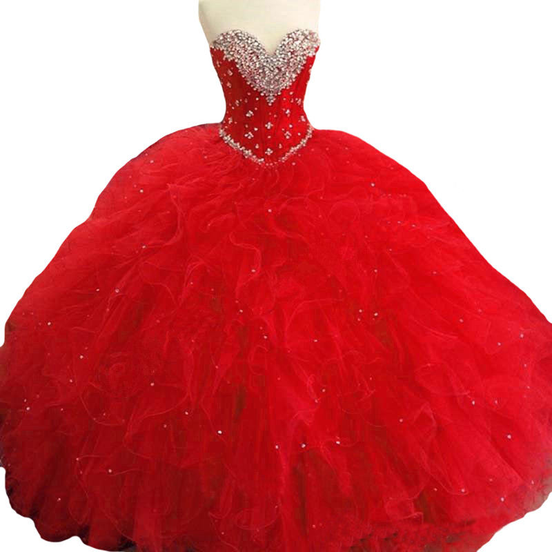 Ball Gown 2019 Women Quinceanera Dresses Sweetheart Debutante Dresses with Shining Crystals Elegant Ruffles Long Tulle Formal Party Dresses, Burgundy
Ball Gown 2019 Women Quinceanera Dresses Sweetheart Debutante Dresses with Shining Crystals Elegant Ruffles Long Tulle Formal Party Dresses, Burgundy