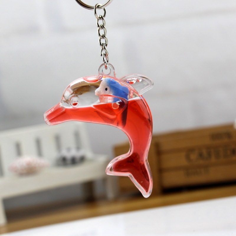 Dolphins floating bag pendant oil leak cartoon small gift creative key ring key ring aquarium gift KR349 Keychains mix order 20 pieces a lot