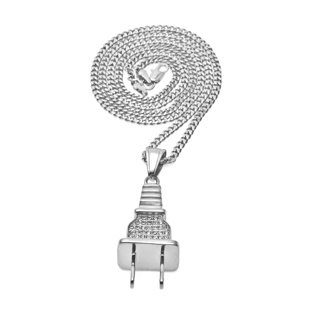 Vintage Gold Plated Plug Pendant Necklace Gold Plated Chain Long Necklaces For Men Women Hip Hop Pendants Jewelry Aesthetic Colar Miami Rapper Bijoux