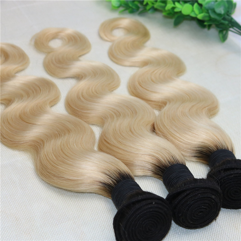 Ombre 1B 613 Bleached Blonde Hair Bundles Double Drown Body Wave Blonde Hair Weaves Brazilian Human Hair Wefts Dart Root Two Tone