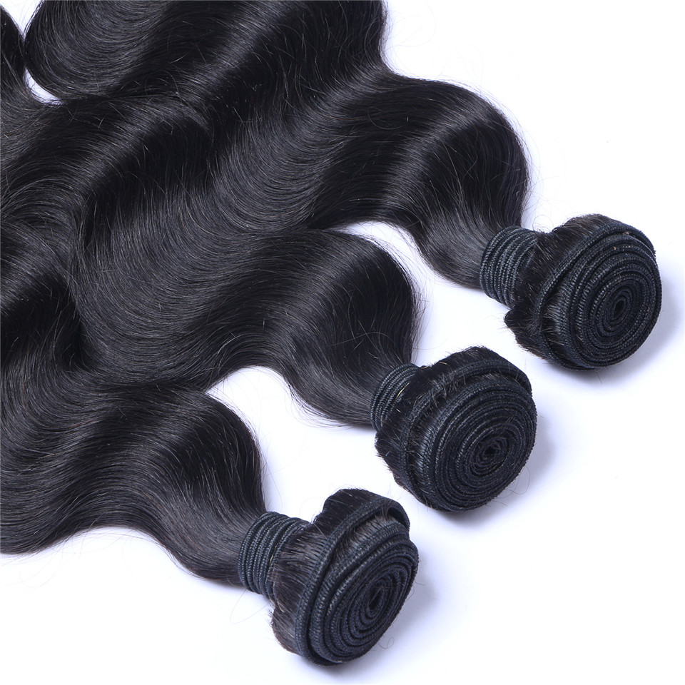 Brazilian Body Wave Human Virgin Hair Weaves Natural Black Color Double Wefts 3pcs/lot Full Head Remy Hair Extensions Can Be Dyed Bleached