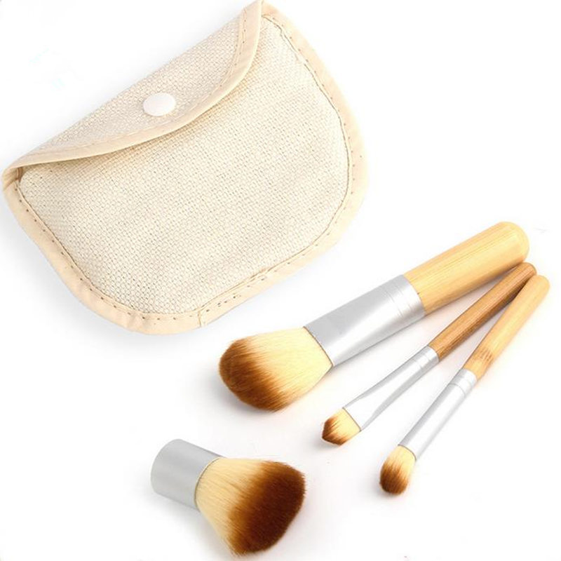 Bamboo Makeup Brushes Set 4pcs/set Professional Cream Powder Make Up Brush maquiagem Kits with Bag F20171063