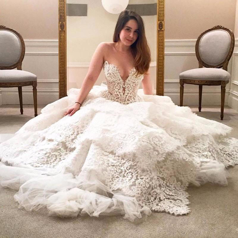 2019 Latest Spring Charming Wedding Dress Sheer Neckline Beading Pearls Back Lace Up Bridal Gowns Stylish Lace Layered Tulle Wedding Dresses