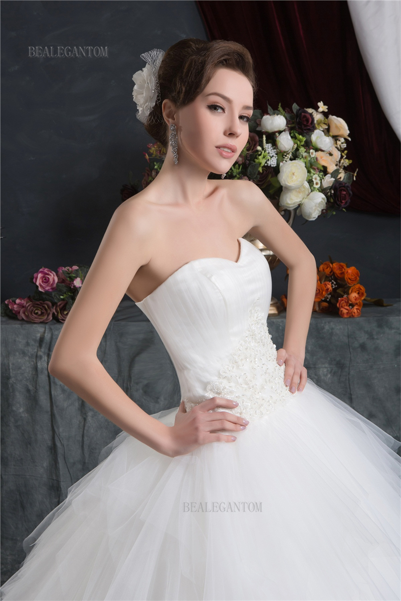 newest elegant sweetheart organza wedding dresses ball gown appliques beaded plus size wedding party bridal gowns bm51