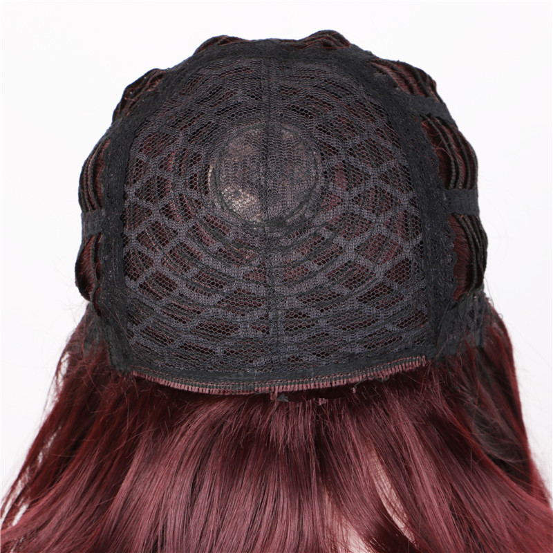 WoodFestival medium length straight synthetic wigs with bangs ladies short burgundy wig high temperature silk fiber hair