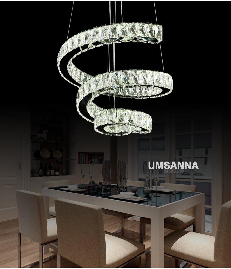 LED Modern Crystal Chandeliers Dimmable Spiral Chandelier Lights Fixture 3 Colors Dimming Hanging Lamp Cafes Villa Home Indoor Lighting Hotel Interior