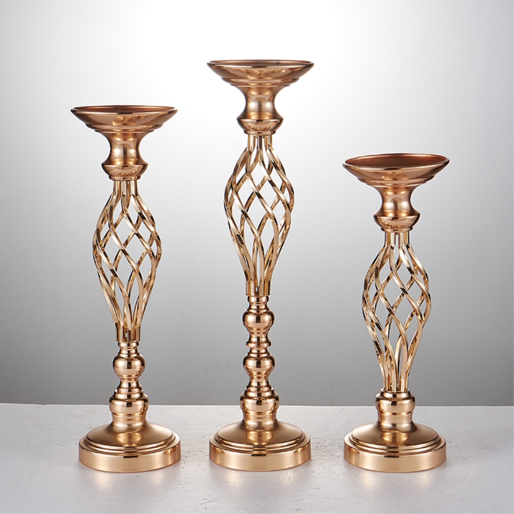 Creative Hollow Gold Metal Candle Holders Wedding Road Lead Table Flower Rack Home And Hotel Vases Decoration 1 Lot = 10 PCS