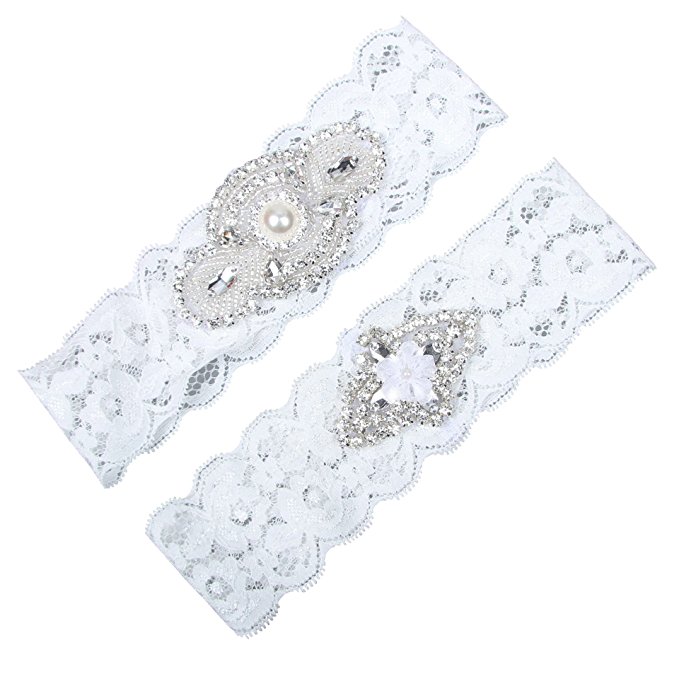 Bridal Garters 2 Pieces Set Lace Wedding Bridal Garter Set Pearls Handmade Flower Rhinestones Vintage Prom Gift Cheap In Stock