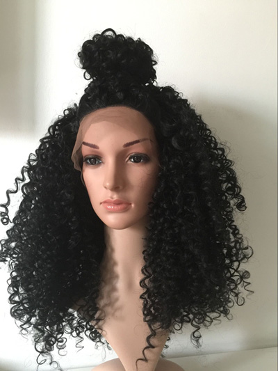 24INCH Beautiful Long Black curly Midle Part womens Hair Front Lace Synthetic Hair wigs