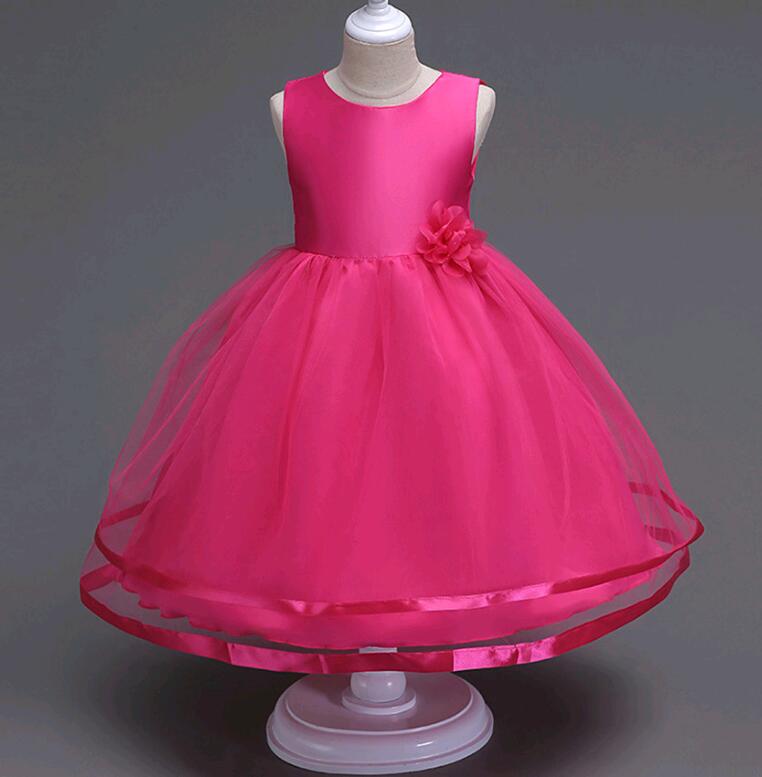 Beaded Floral Simple Girl's Wedding Dress - Solid Color Mesh with Mid-Calf Hemline (Ages 3-14)