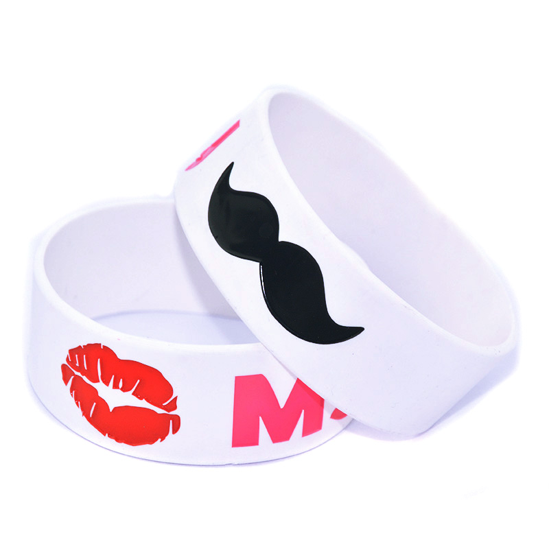 1PC Kiss My Mustache Silicone Wristband White 1 Inch Wide Fashion Decoration Rubber Gift Adult Size
