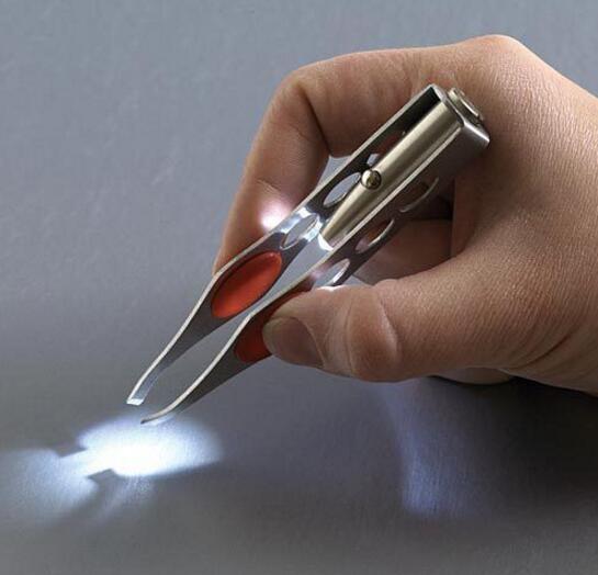 In-business LED TWEEZER Eyebrow Tweezers Lightweight Stainless Steel Handy LED Light Eyelash Eyebrow Hair Removal Tweezers Makeup Tool