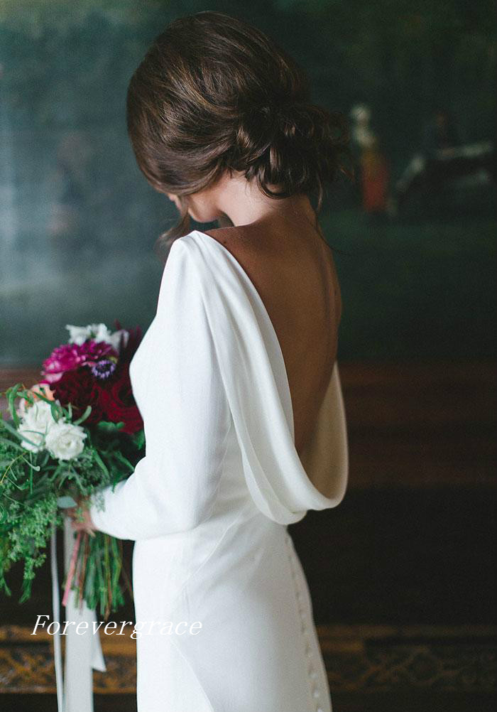 Long Sleeves Backless Wedding Dress Elegant Bateau Neck Beach Summer Long Bridal Gown Plus Size Custom Made