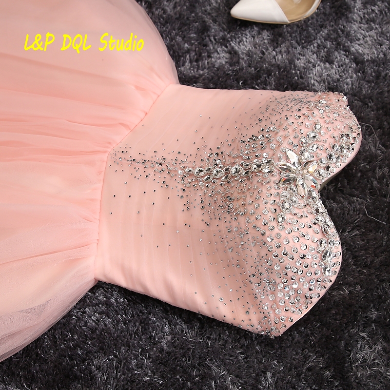 Pink Homecoming Dresses Short Party Dresses Pleats Tulle Ball Gown Prom Dresses Shining Sequins Beads Lace-up Back Black Prom Dress Cheap