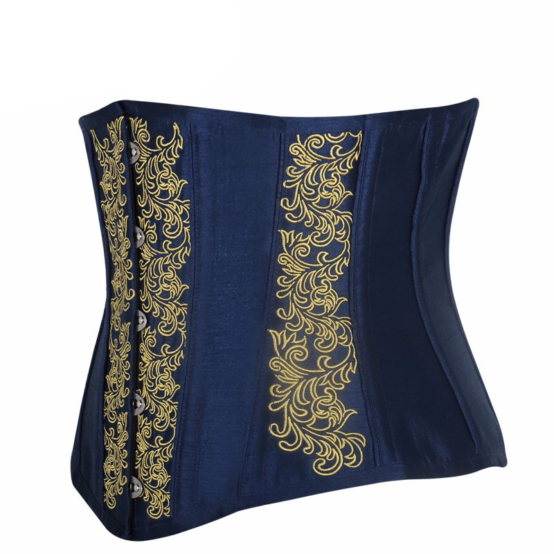 Women Brocade 10 Steel Boned Underbust Satin Padded Lace up Corset Slimming Waist Trainer Gothic Sexy Steampunk Waist Training Corselet