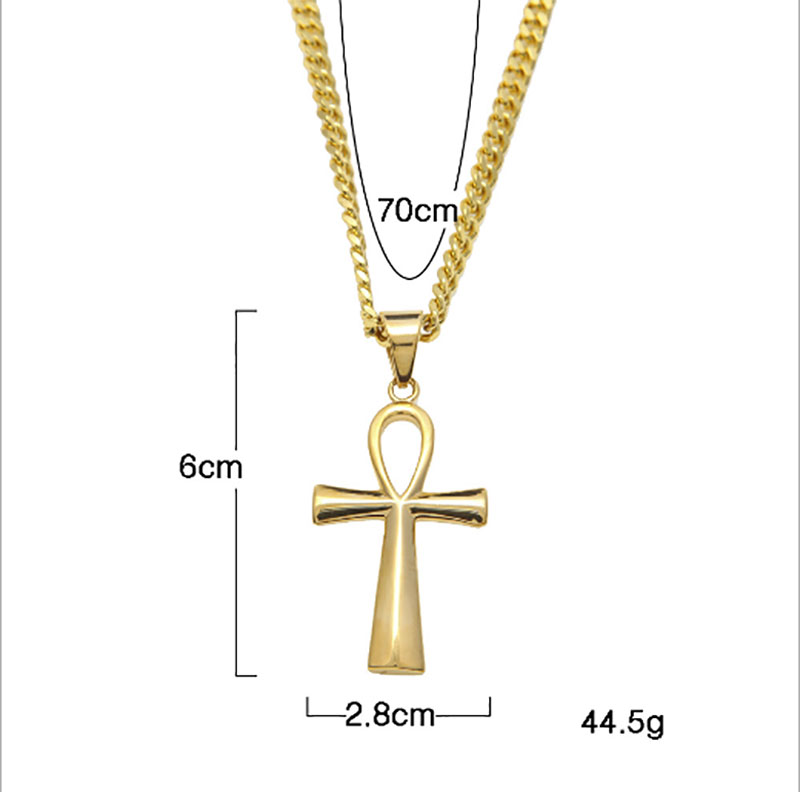 Men Women Ankh Keys Cross Statement Necklace Egyptian Jewelry Hip Hop Gold Plated Stainless Steel Pendant Chain Necklace Key to Life Egypt