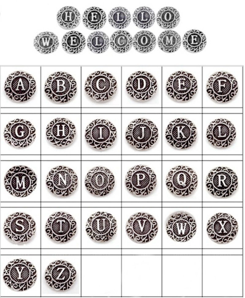Wholesale 26pcs Lots initial A-Z Alphabet letter Metal Alloy 18MM Ginger snap Buttons for Snap Chunk Charm Button Bracelet DIY Snap jewelry, Golden;silver
Wholesale 26pcs Lots initial A-Z Alphabet letter Metal Alloy 18MM Ginger snap Buttons for Snap Chunk Charm Button Bracelet DIY Snap jewelry, Golden;silver