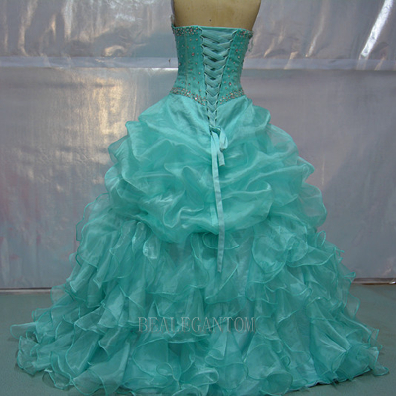 Real Photo Stock Sexy Mint Blue and Pink Quinceanera Dresses 2021 Ball Gown With Ruffle Sequins Sweet 16 Prom Pageant Party Gowns BM76