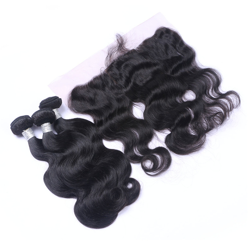 Human Virgin Remy Hair Lace Frontal With 3 Bundles 13X6 Ear To Ear Lace Frontal Body Wave Brazilian Human Hair Weaves Closure