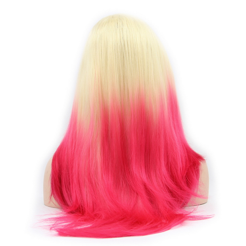 Long Straight Lace Front Wig Synthetic Glueless Hairstyles Two Tone Blonde Red Ombre Wigs For Women