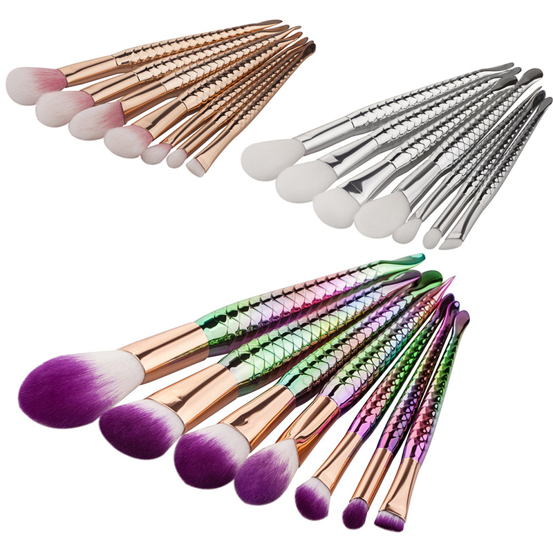 7pcs/set Mermaid Makeup Brushes Kit Soft Hair Bristles Eyebrow Eyeliner Blush Cosmetic Concealer Brushes Cosmetic Beauty Tools DHL Ship