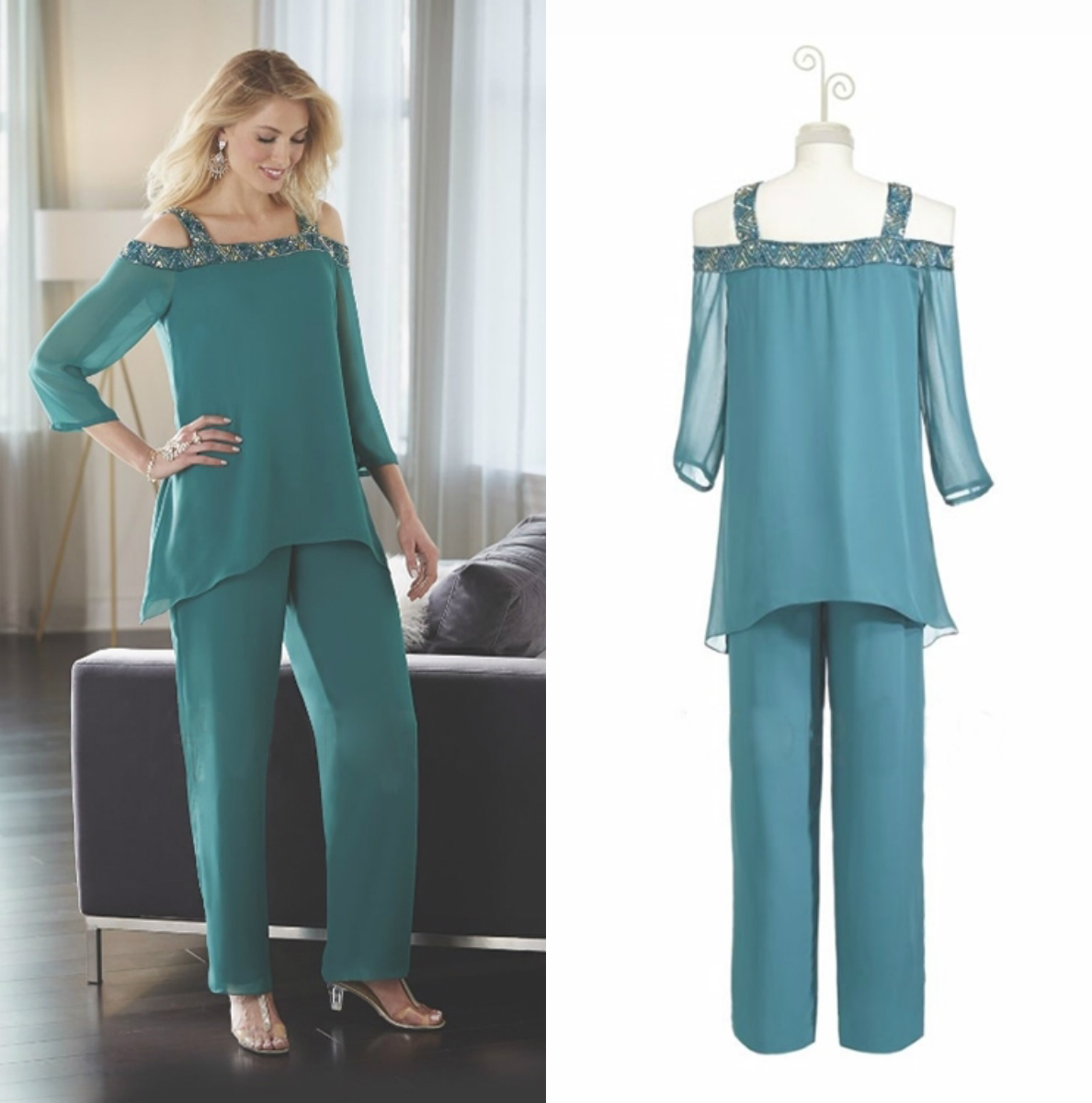 Two Pieces Bead Mother Of The Bride Pant Suits Hot Chiffon Off Shoulder Mothers Gowns For Fall
Two Pieces Bead Mother Of The Bride Pant Suits Hot Chiffon Off Shoulder Mothers Gowns For Fall