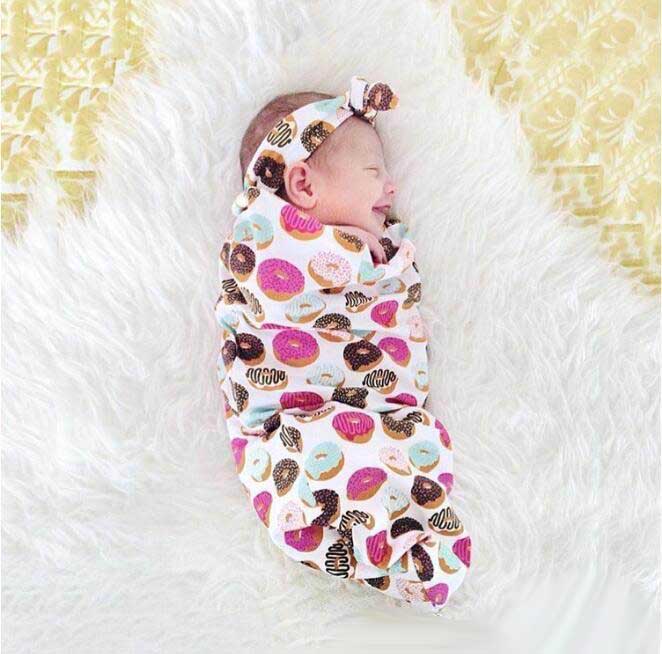 Retail New Newborn Baby Sleep Bag+Headbands 2Pcs Sets Cotton Swaddles Receiving Blankets Photography props 65*28cm