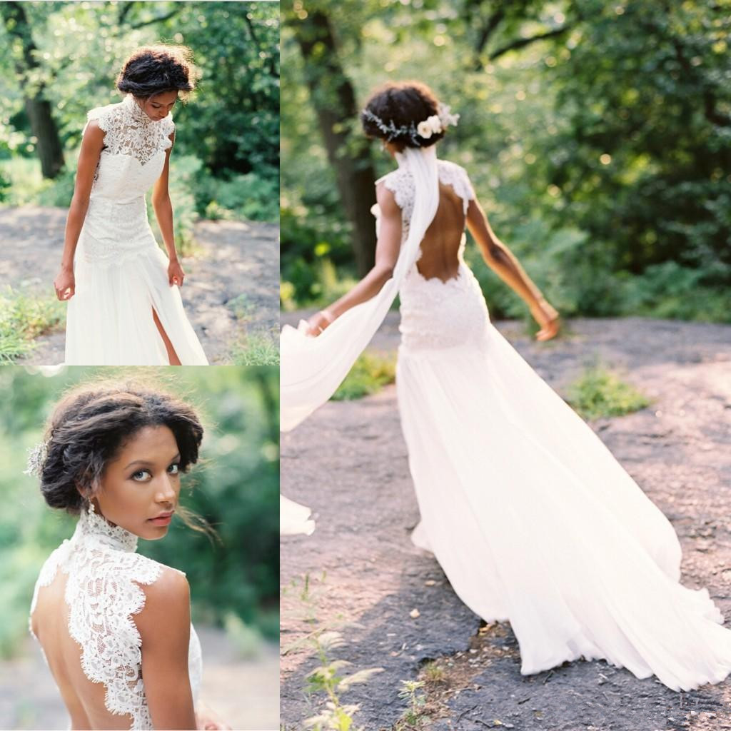 High collar lace sexy open back spring wedding dresses cheap side split long sweep chiffon bridal dresses china, White
High collar lace sexy open back spring wedding dresses cheap side split long sweep chiffon bridal dresses china, White