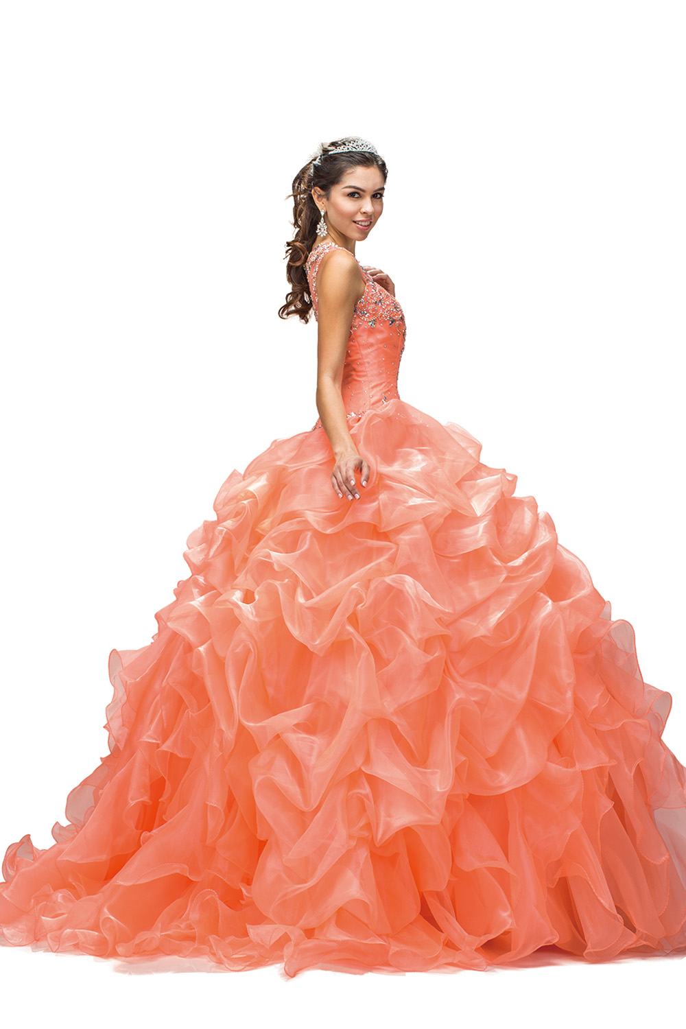2022 Quinceanera Dresses Royal Blue Ball Gown Organza Ruffled Layered Beaded Crystal Long Sweep Train Party Prom Ball Gowns