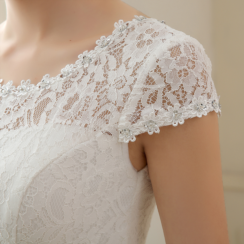 2017 White Evening Dresses Romantic Girls Women Cap Sleeve Bride Gown Fashion High Neck Ball Prom Party Homecoming Graduation Formal Dress